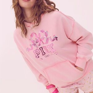 New PINK X LOVESHACKFANCY OVERSIZED HOODIE XXL Ribbon Bows Victoria Secret